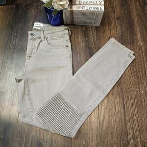 Pistola Jeans Taupe Mid-Rise Waist Skinny Ankle Acid Wash Moto Jean Stretch 27